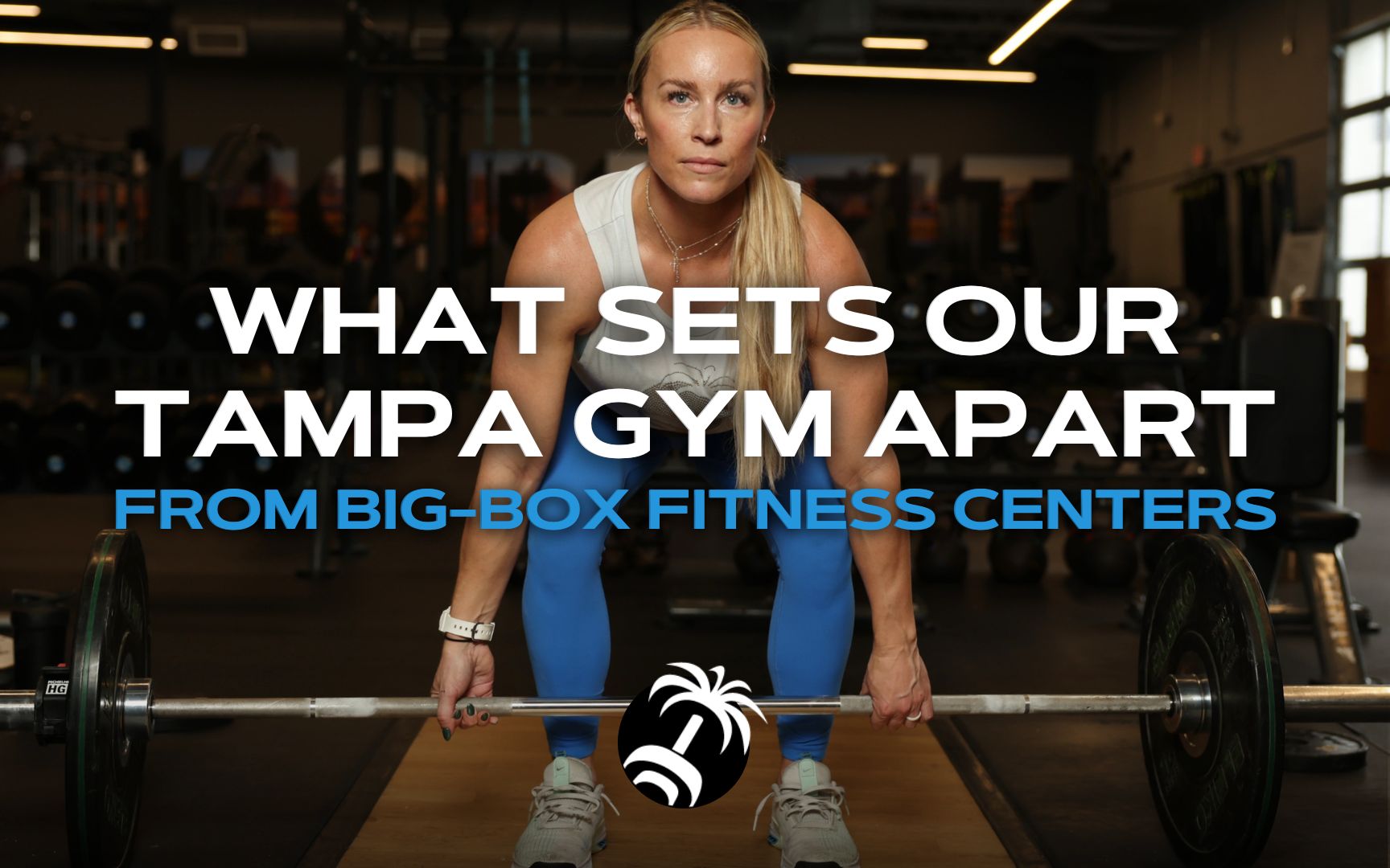Woman preparing for a deadlift in a gym, illustrating what sets this Tampa gym apart from big-box fitness centers.